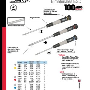 Destornillador de precisión ESD anti-estáticos, punta Torx  T9 x 2-3/8" Urrea