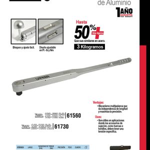 Torquímetro de trueno con cuerpo de aluminio escala dual cuadro de 3/4", 100-560 ft-lb Urrea
