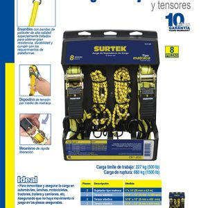 Juego de sujetadores tipo matraca y tensores, 8 piezas Surtek