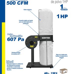 Colector de polvo 1 x 4" 1 HP 120 V, 3400 RPM Surtek