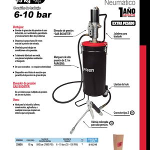 Inyector de grasa con cubeta neumático de 15 kg, 7,500 PSI Urrea