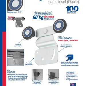 Juego de carretilla doble riel para clóset, galvanizada Lock