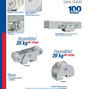 Juego de carretillas riel TT 2 baleros para clóset, galvanizada Lock