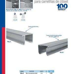 Riel tipo JJ para clóset 3 m, de aluminio Lock
