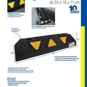 Tope de estacionamiento con triángulos reflejantes de 54 x 16 x 11 cm Surtek