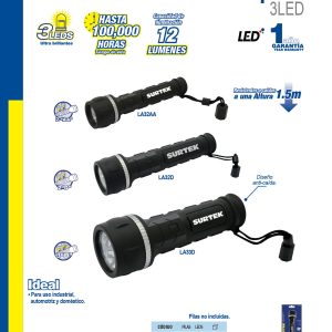 Linterna de LED anti-impacto a baterías 2 pilas "AA" de 12 l Surtek