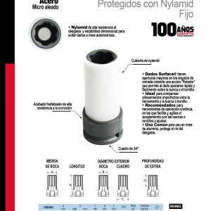 Dado de impacto largo métrico cuadro de 3/4", con protección Nylamid, 21 mm Urrea