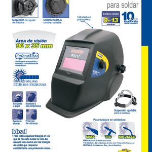 Careta electrónica para soldar con panel solar y control de sombras Foy