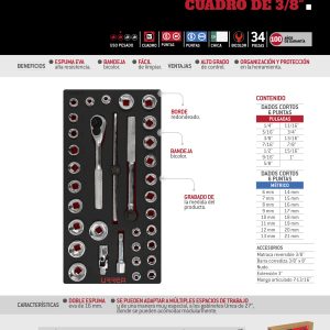 Juego de dados cortos,largos y accesorios cuadro de 3/8" métricos 35 piezas, CH202-C Urrea