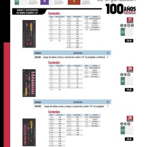 Juego de punzones guía botador largo 7 piezas, CH124-C Urrea