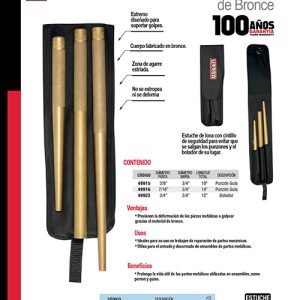 Juego de punzones guía y botador de bronce, 3 piezas Urrea