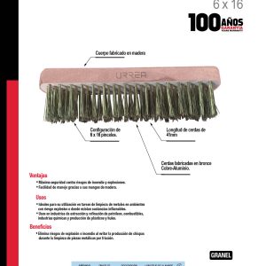 Cepillo de cerdas de bronce-aluminio antichispa con 6x16 filas de pinceles Urrea