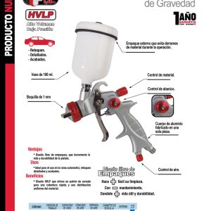 Pistola para pintar con alimentación de gravedad, capacidad 100 ml, 22 PSI Urrea