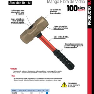 Marro de bronce-aluminio antichispa de 2lb con mango corto de fibra de vidrio 13" Urrea