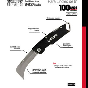 Cuchillo de acero inoxidable con mango acero de 8", para linóleo Urrea