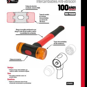 Martillo con tapas plásticas intercambiables con mango anti-vibración, 13 oz Urrea