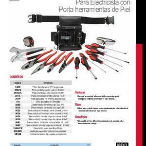 Juego combinado de herramientas para electricista 17 piezas, en portaherramientas Urrea