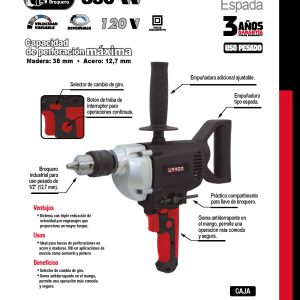 Taladro espada 1/2" 850 W 120 V, 50 Nm Urrea