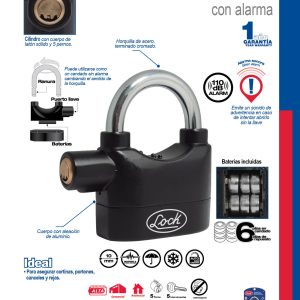 Candado con alarma de doble cerrojo 70 mm, llave de puntos Lock