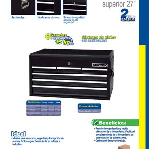 Gabinete superior color negro 6 gavetas 26" Surtek