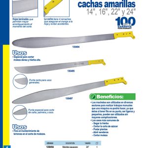 Machete laminado con mango amarillo caguayano 24" Surtek