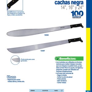 Machete troquelado con mango negro recto 14" Surtek