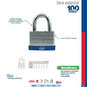 Candado laminado corto 30 mm, llave estándar Lock