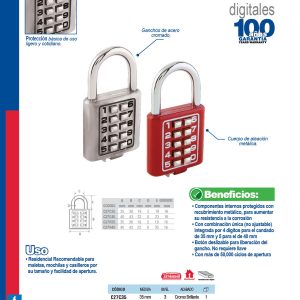 Candado de combinación, cromo brillante, 40 mm Lock