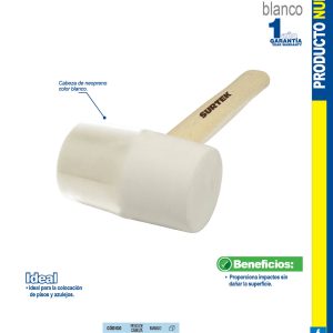 Mazo con cabeza de hule blanco con mango de madera de 12", 8 oz Surtek