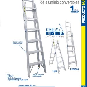 Escalera convertible tipo II de aluminio con 15 peldaños Surtek