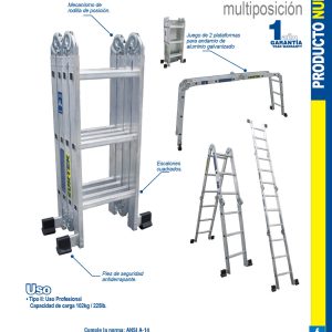 Escalera multiposiciones tipo III de aluminio con 12 peldaños Surtek