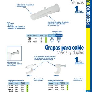 Grapa para cable coaxial 16 mm, color blanco, 20 piezas Surtek