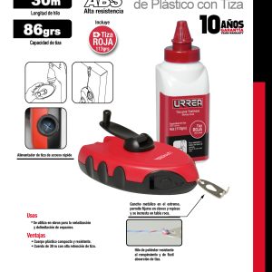 Tiralíneas con cuerpo de plástico 30 m con tiza Urrea