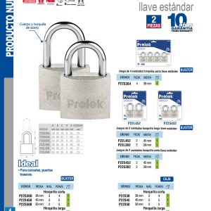 Candado de acero corto 38 mm, llave estándar Prolok