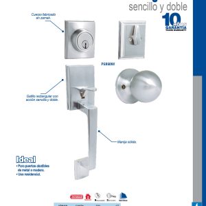 Gatillo rectangular sólido para entrada función sencilla, níquel satinado, visual Prolok