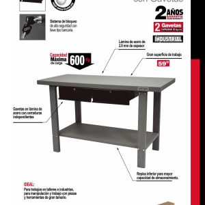 Estación de trabajo con 2 gavetas serie H 59" Urrea