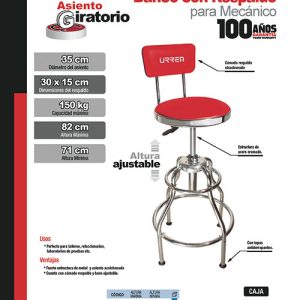 Banco para mecánico con palanca para ajuste de altura, 82 cm Urrea