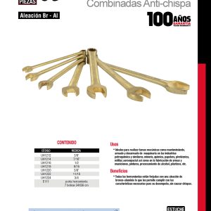 Juego de llaves combinadas de bronce-aluminio antichispa en pulgadas, 12 puntas, 7 piezas Urrea