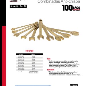 Juego de llaves combinadas de bronce-aluminio antichispa métricas, 12 puntas, 10 piezas Urrea