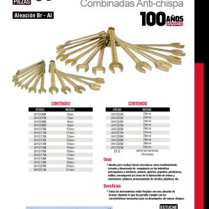 Juego de llaves combinadas de bronce-aluminio antichispa métricas, 12 puntas, 26 piezas Urrea