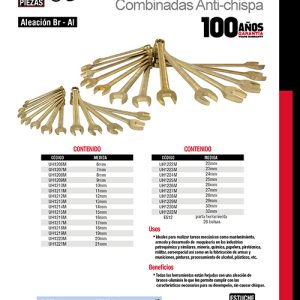 Llave combinada de bronce-aluminio antichispa métrica, 12 puntas, 19 mm Urrea