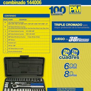 Juego combinado de herramienta 38 piezas, con estuche plástico Foy