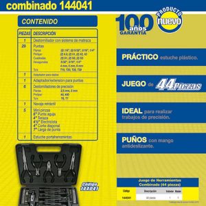 Juego combinado de herramienta 44 piezas, con estuche plástico Foy