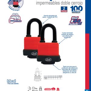 Juego de candados impermeables largos 40 mm, llave estándar, 2 piezas Lock