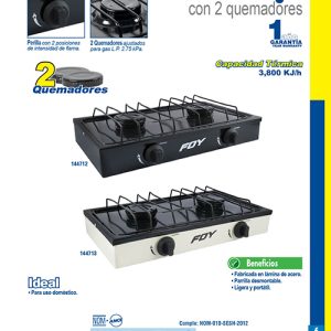 Estufa de gas 2 quemadores color blanco Foy