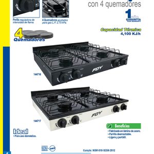 Estufa de gas 4 quemadores color blanco Foy