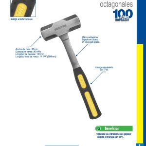 Marro octagonal forjado en una pieza con mango Rubber grip de 9", 4 lb Surtek