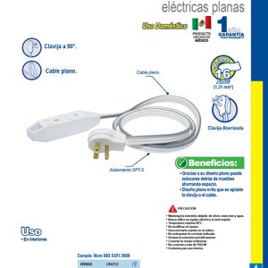 Extensión eléctrica plana aterrizada color blanco, 1 m Surtek