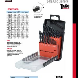 Juego de brocas negras de acero de alta velocidad zanco recto, 21 piezas Urrea