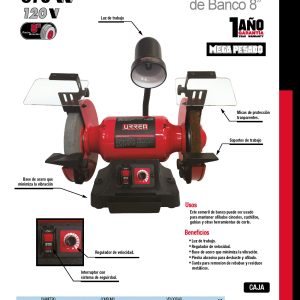 Esmeril de banco con base de acero 8" 3/4 HP 570 W 120 V, 3400 RPM Urrea